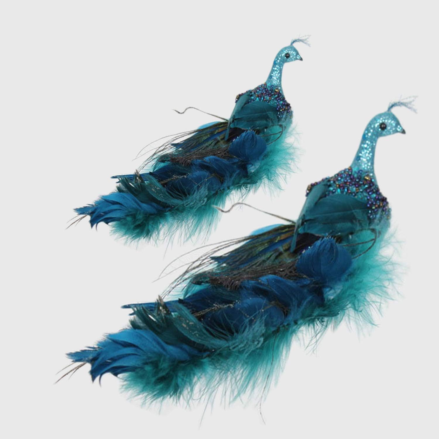 Adornos de Navidad de pavo real sintético de 12 pulgadas con una cola de plumas de pavo real, adornos de pavo real para decoración de árbol de