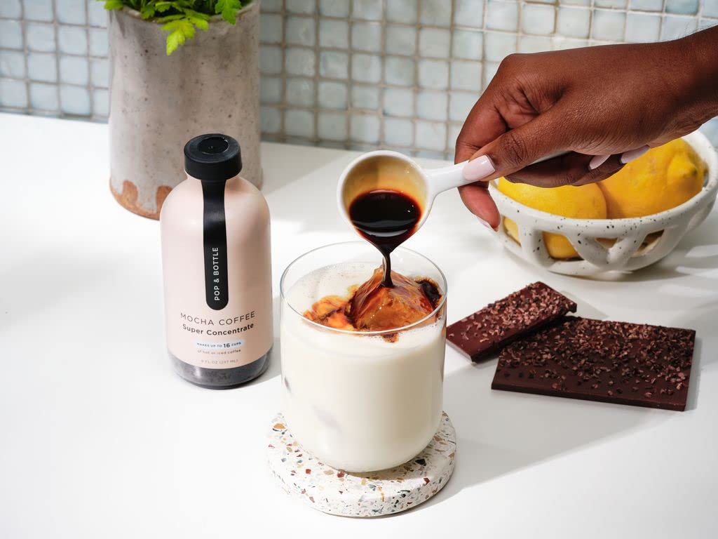 Pop & Bottle Super Concentrate – Café frío instantáneo, café caliente o helado, sin azúcar refinado, sin lácteos, hace hasta 16 tazas, gran