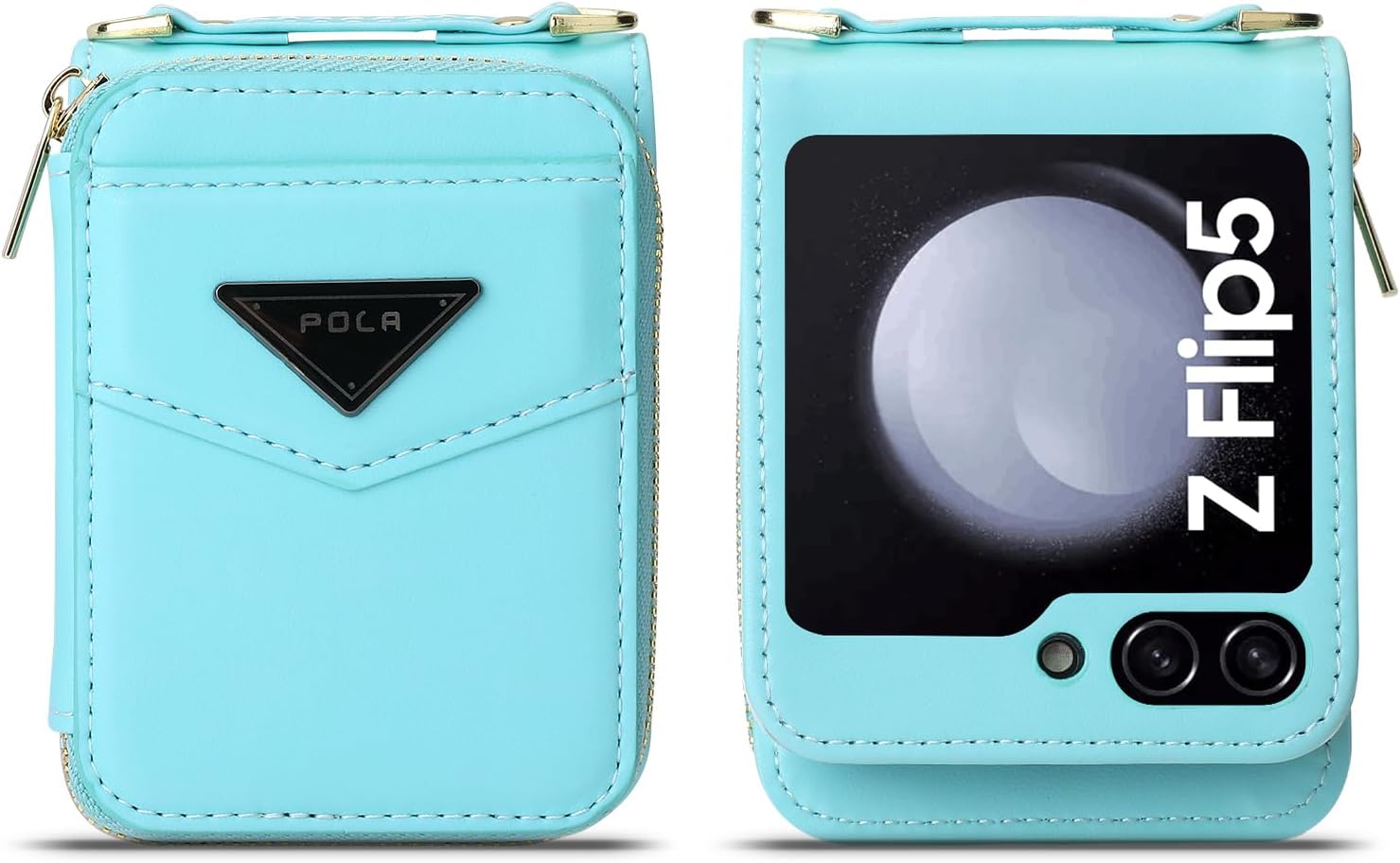 Para Samsung Galaxy Z Flip 5 Lujosa funda de cuero con cremallera ofrece 6 ranuras para tarjetas, con correa para la muñeca y correa de hombro