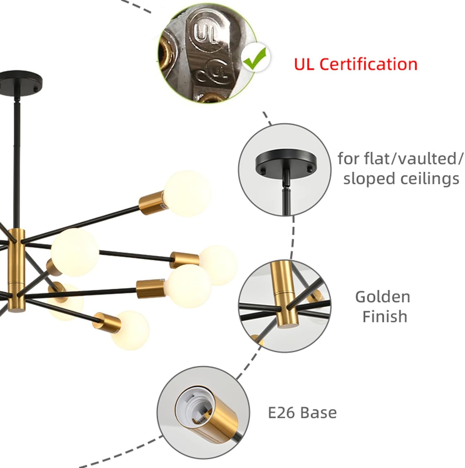 Lámpara de araña moderna Sputnik, lámpara de techo de 10 luces Lamparas de Techo Modernas, lámpara de techo ajustable en altura ajustable de