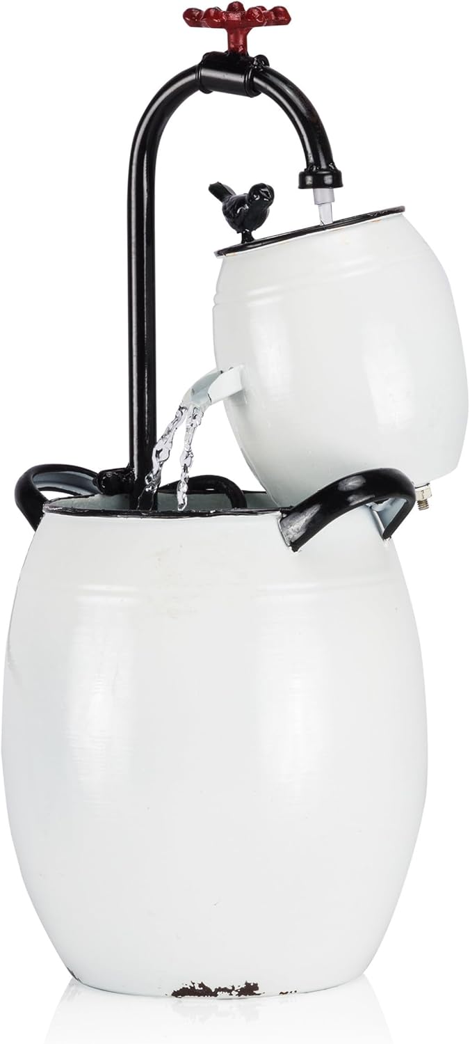Alpine Corporation YHL428 – Fuente de agua para grifos y barriles de mesa para exteriores, fuente de decoración de mesa antigua de 19 pulgadas,