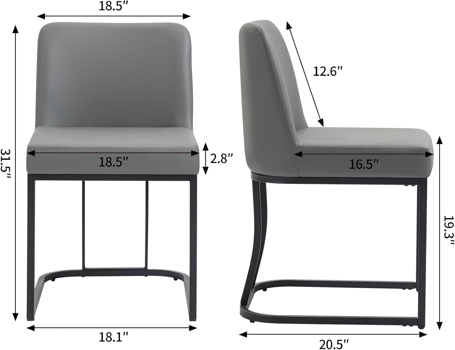 ZJhome Juego de 4 sillas de comedor de piel sintética, sillas de comedor modernas de mediados de siglo con respaldomarco de metal, sillas laterales