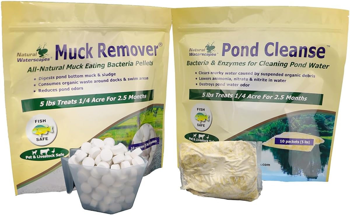 Paquete limpiador natural para estanques  Paquetes clarificadores de estanques y pellets reductores de suciedad  Tratamiento de estanque de 14 acre