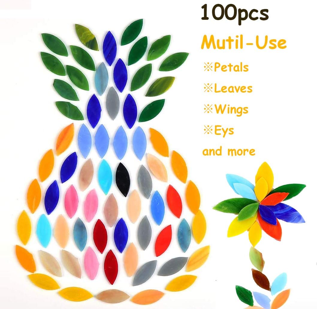 100 azulejos de mosaico de pétalos, piezas de vidrio de mosaico de colores mixtos, hojas de flores cortadas a mano, azulejos para manualidades,