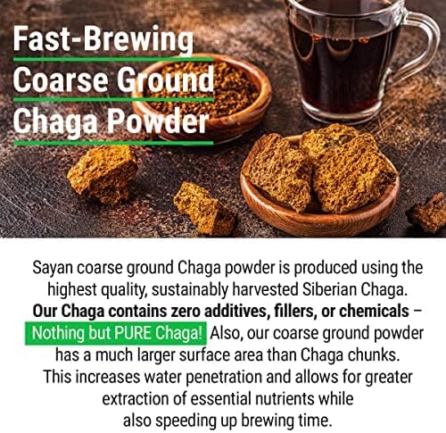 Sayan Polvo de chaga grueso siberiano crudo de 4 onzas (3.99 oz) de té de hongos cosechados salvajes, potente suplemento antioxidante adaptógeno