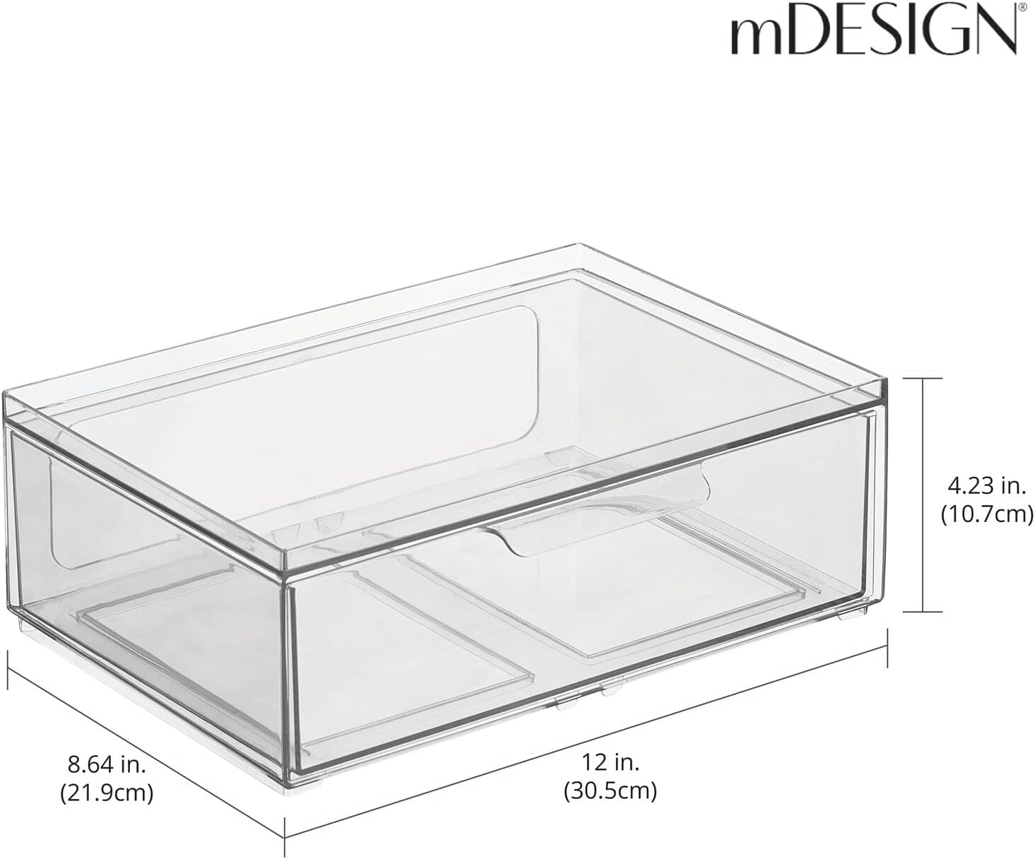 mDesign Contenedores organizadores de almacenamiento de cocina apilables de plástico con cajón frontal para gabinete, despensa, refrigerador,