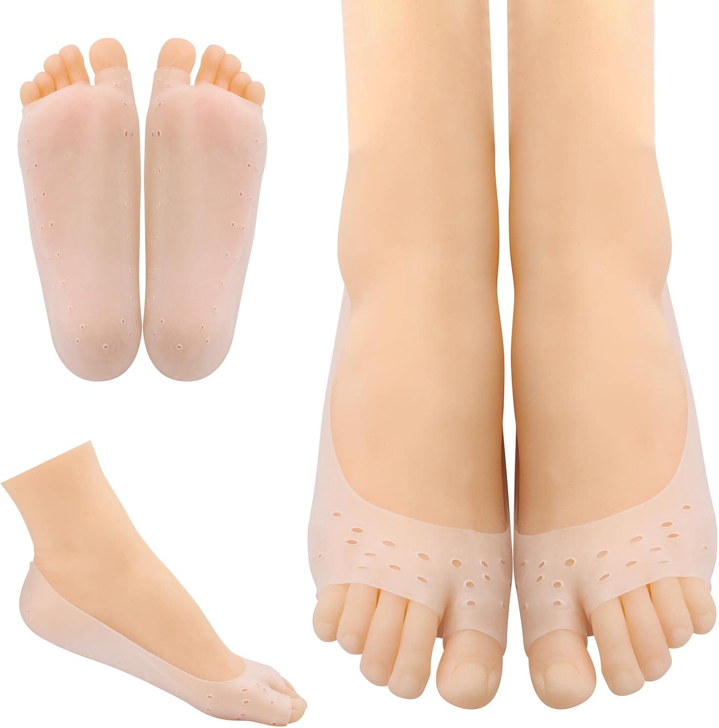 Tbestmax 12 calcetines de gel de silicona para pies secos agrietados, tacones para mujeres, calcetines de día y noche, W4-10  M5-8