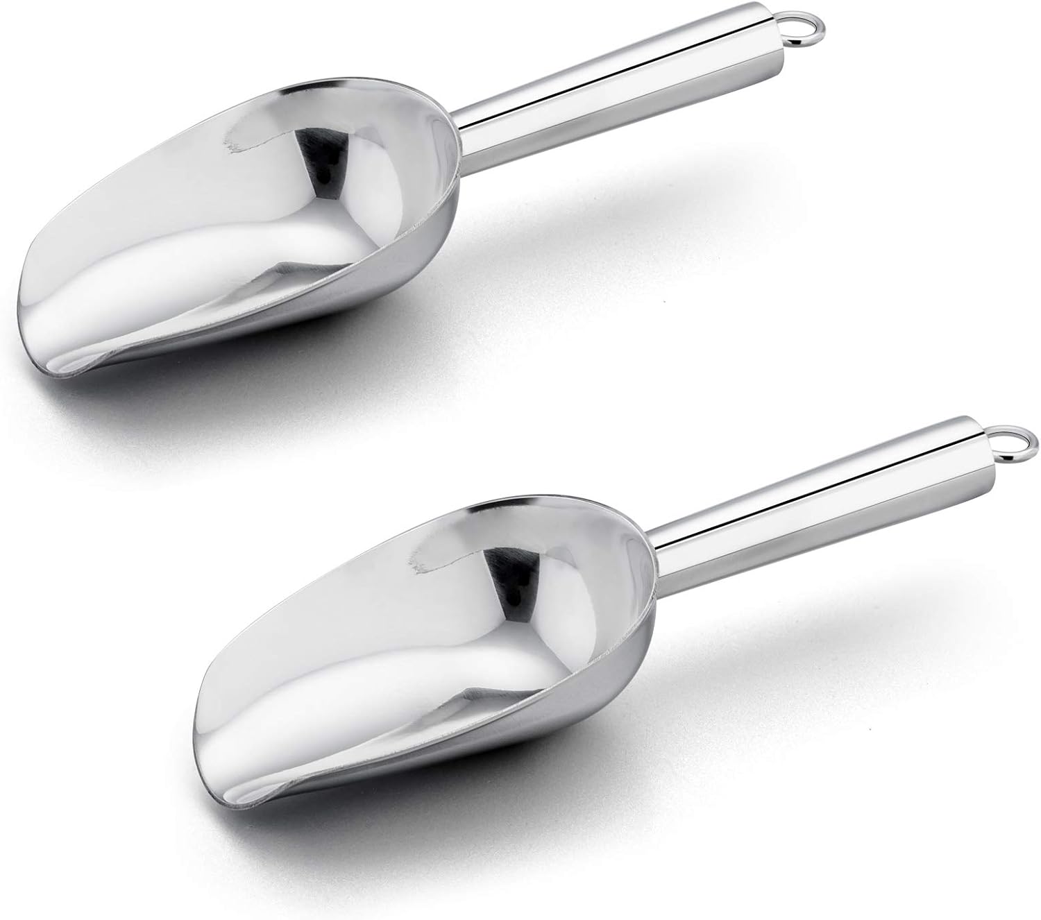 E-far – Juego de 2 cucharas de hielo de 8 onzas, de acero inoxidable para cubitos de hielo, dulces, harina, azúcar, cucharas de metal para fiestas,