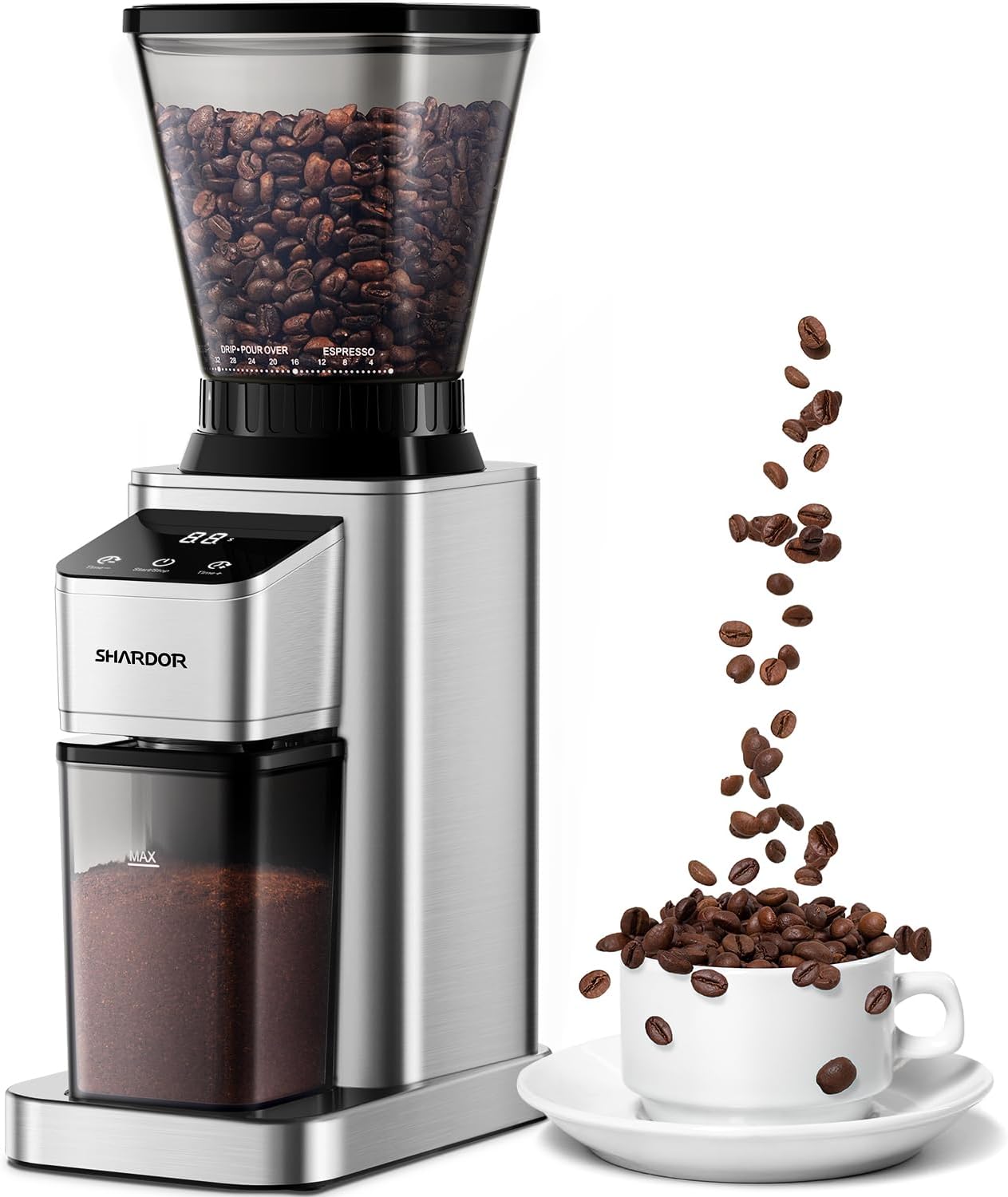 SHARDOR Molinillo de café cónico eléctrico con temporizador electrónico de precisión