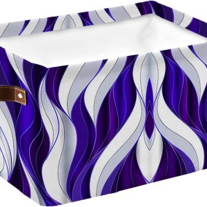 Blue Geometric Storage Basket for Organizing Shelves, Collapsible Storage Bins Boxes with Handle, Modern White Ripple Abstract Art Canvas Hamper Blue Geometric Storage Basket for Organizing Shelves, Collapsible Storage Bins Boxes with Handle, Modern White Ripple Abstract Art Canvas Hamper
