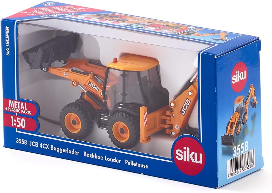 Siku 3558, Retroexcavadora JCB 4CX, 150, MetalPlástico, Amarillo, Multifuncional, Se pueden combinar modelos de la misma escala