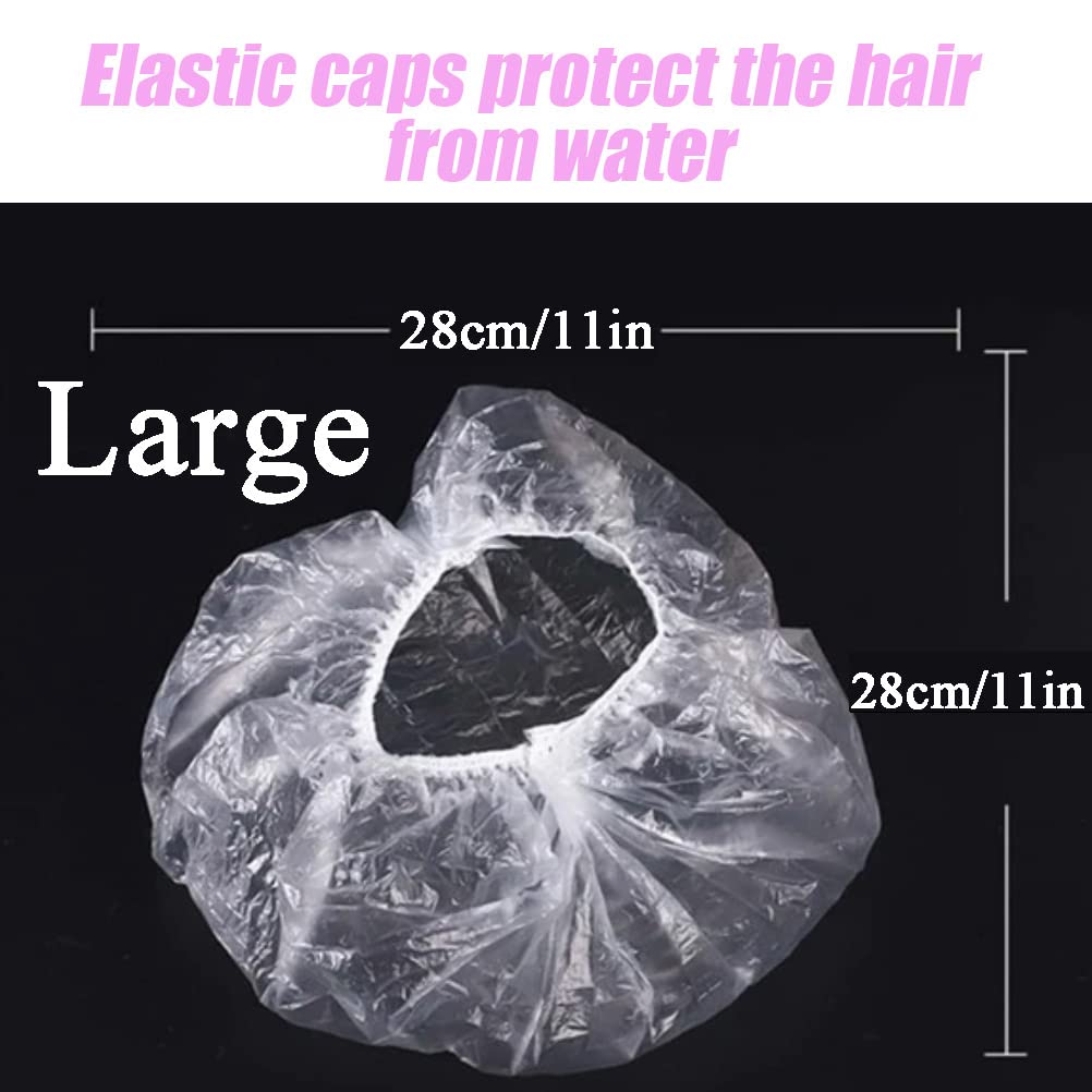 Gorros de ducha desechables extra grandes, gorro de baño de plástico transparente grueso impermeable para mujeres, accesorios esenciales de viaje de