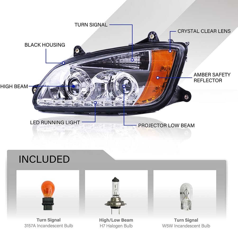 CONCEPT AUTOMOTIVE LIGHTS Repuesto para faros delanteros halógenos cromados KENWORTH T660 2013-2018 (lado del pasajero)
