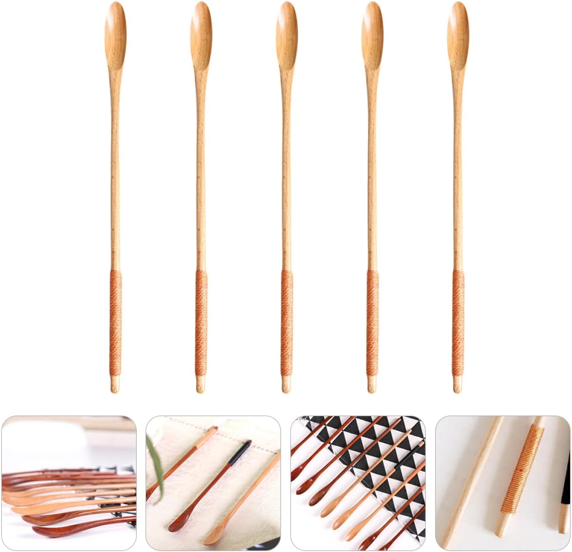 10 cucharas de miel largas naturales para cocinar cucharas para servir revolver, prensa de cocina antiadherente, utensilios de soda, té, café,