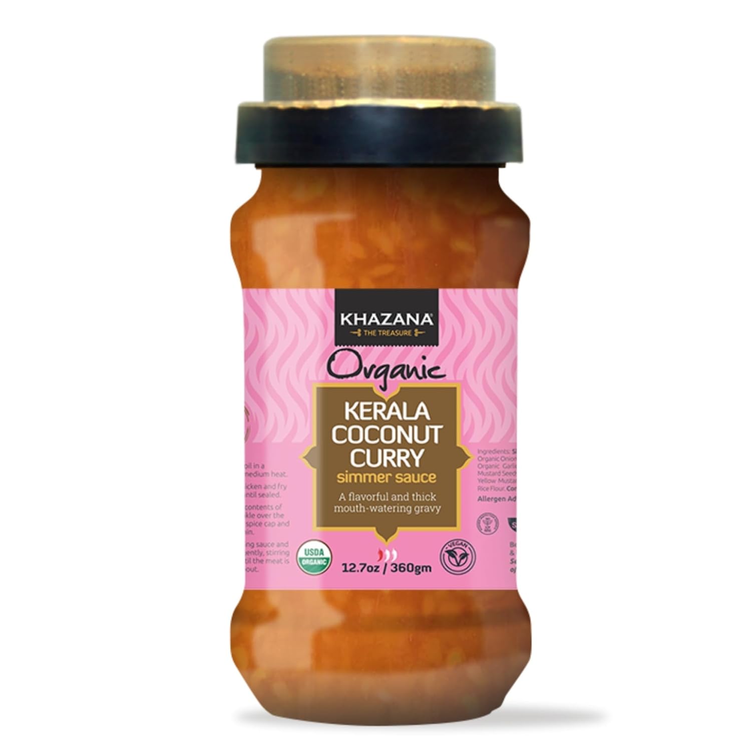 Khazana Salsa india a fuego lento con curry de coco Kerala orgánica, tarros de 12.7 onzas, sin OMG, vegana, sin gluten, kosher, auténticas comidas
