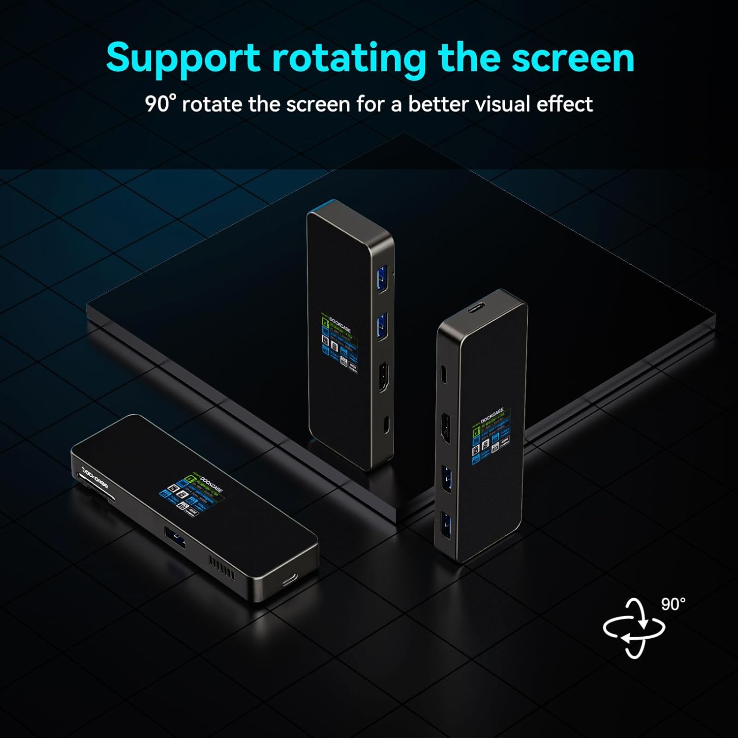 DockCase Hub USB C inteligente visual (7 en 1) con puerto HDMI 4K a 60Hz, entrega de energía PD de 100 W, 3 puertos de datos USB-A de 5 Gbps, lector