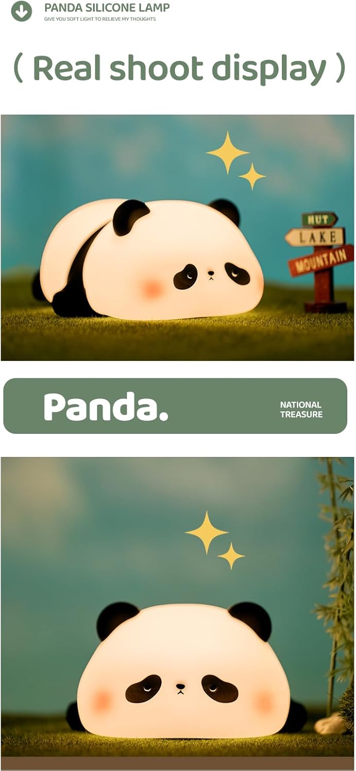 Linda luz nocturna de panda, lámpara LED de noche de animales, de silicona de grado alimenticio, 3 niveles regulables, luz nocturna para lactancia