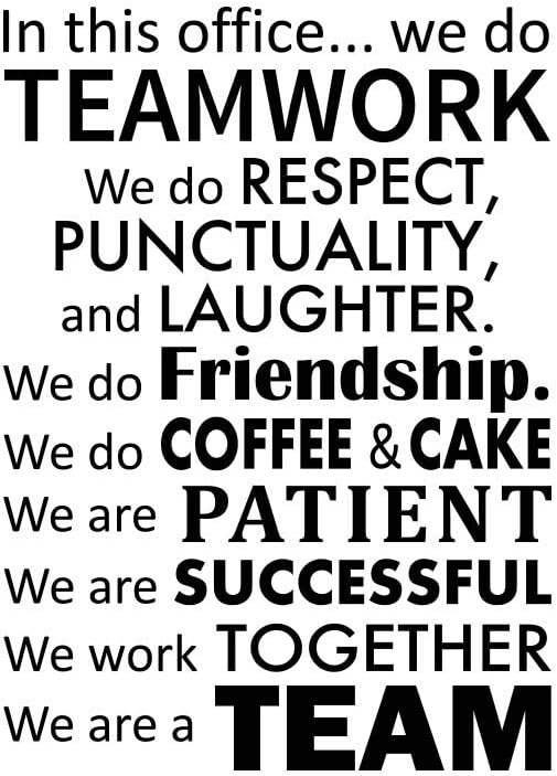 #2 in This Office We do Teamwork We do Respect, Punctuality and Laughter 22 x 31 – Adhesivo de vinilo para pared, diseño de texto en equipo, letras