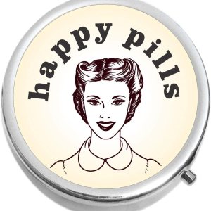 Happy Pills Medicine – Pastillero compacto de vitaminas Pastillero portátil cabe en bolso o bolsillo Happy Pills Medicine – Pastillero compacto de vitaminas Pastillero portátil cabe en bolso o bolsillo