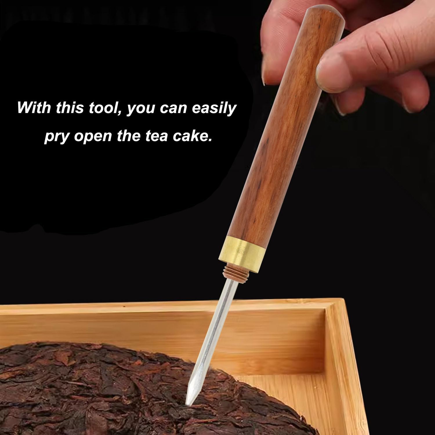 Honbay 2 agujas de cuchillo de té de acero inoxidable con mango de madera, herramientas portátiles para picahielo de cocina, cono de hielo para el