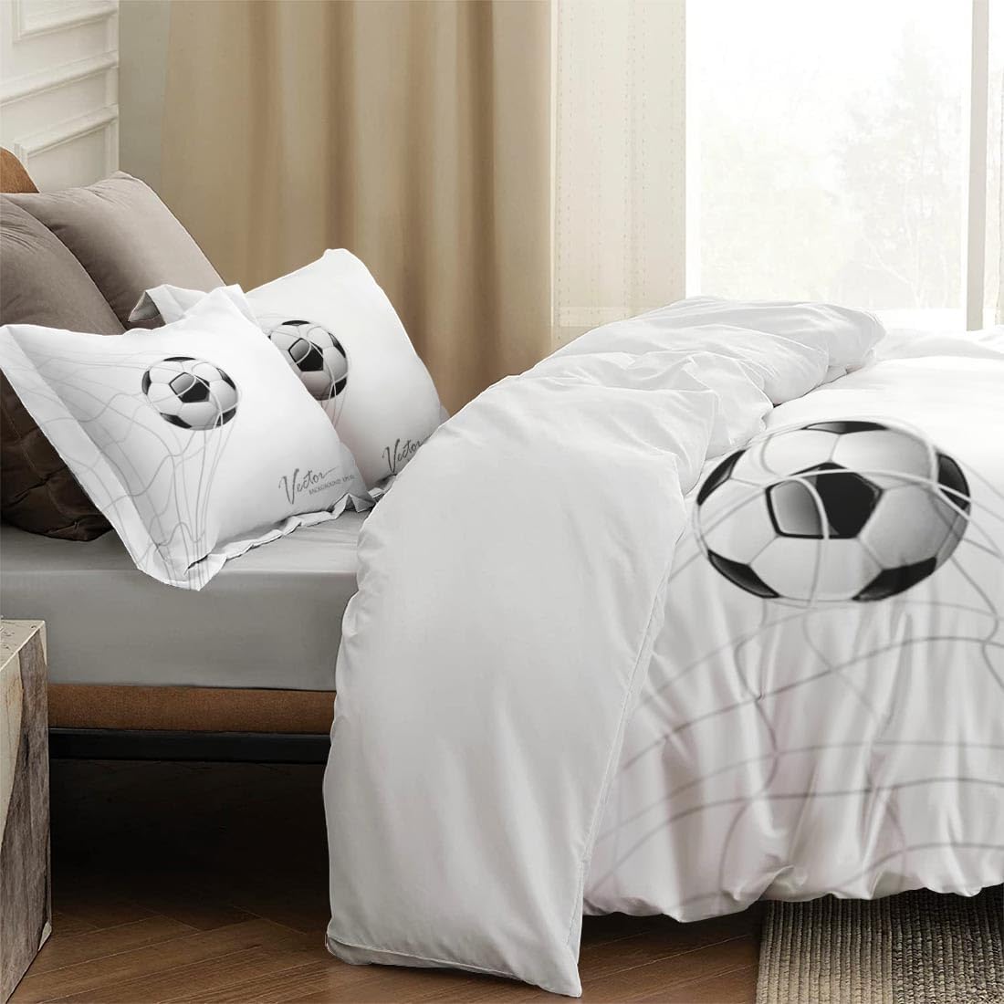 Juego de funda de edredón, juego de ropa de cama de fútbol verde y azul para decoración de dormitorio de niños y adultos, juego de funda de edredón