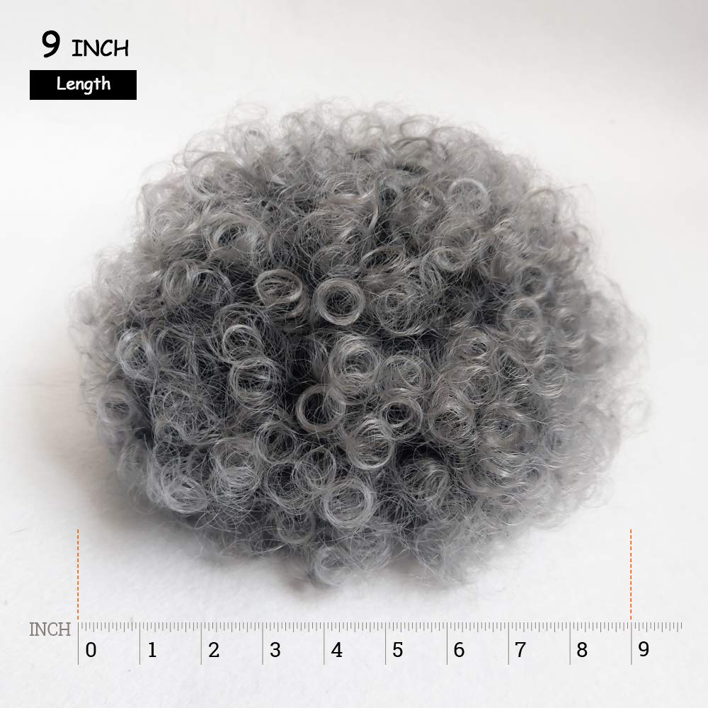 Yinmei Baibian Extensiones de moño afro corto con cordón de coleta afro, rizado y rizado, color gris oscuro, extensiones de moño sintético para