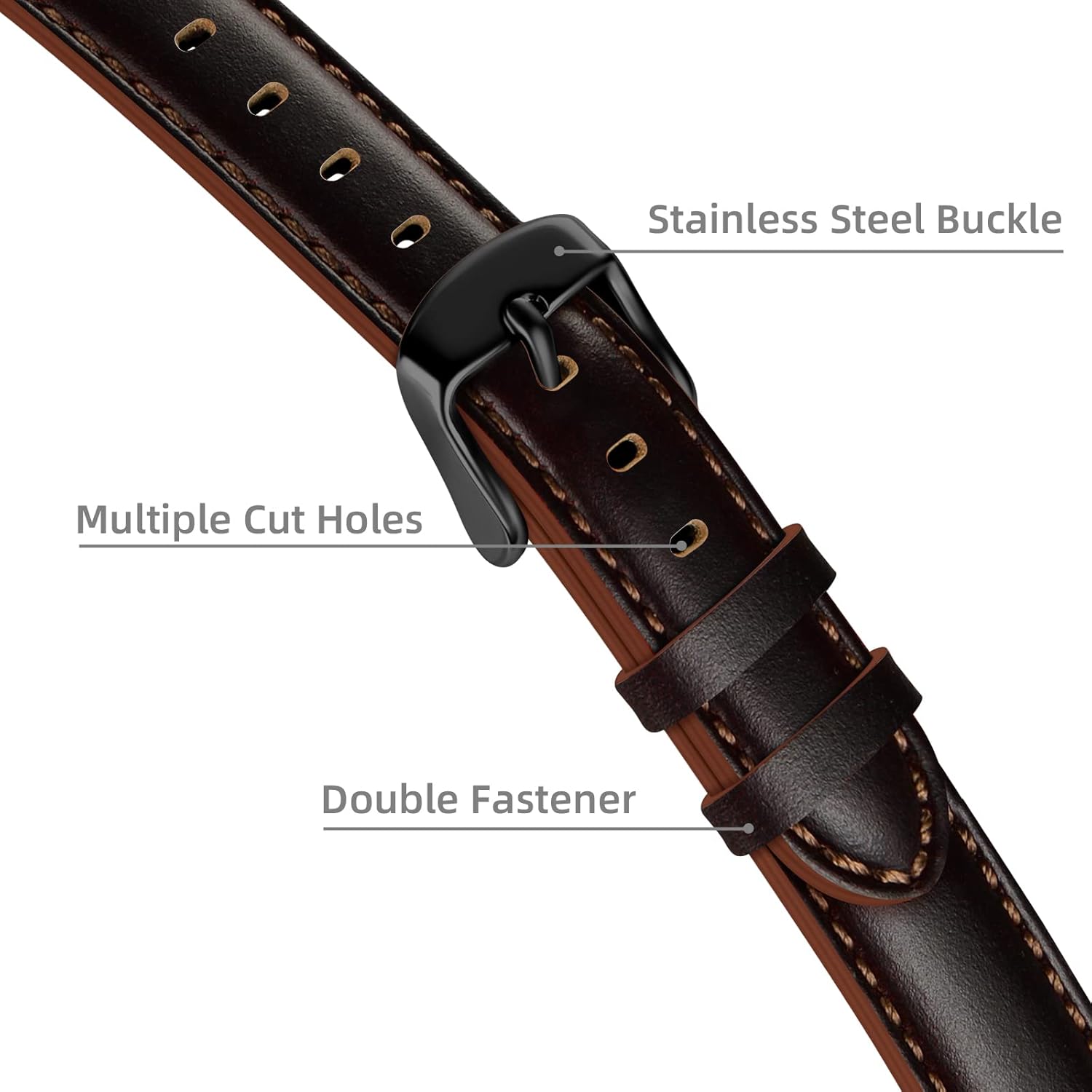 Tobfit Correa delgada de cuero para Apple Watch Band 1.496 in 1.575 in 1.614 in 1.654 in 1.732 in 1.772 in, correa de cuero de vaca de grano