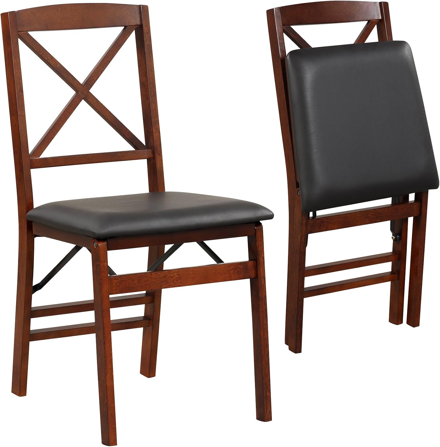 Giantex Juego de 2 sillas de comedor plegables de madera con asiento acolchado, marco de madera maciza, carga máxima de 400 libras, sin montaje,