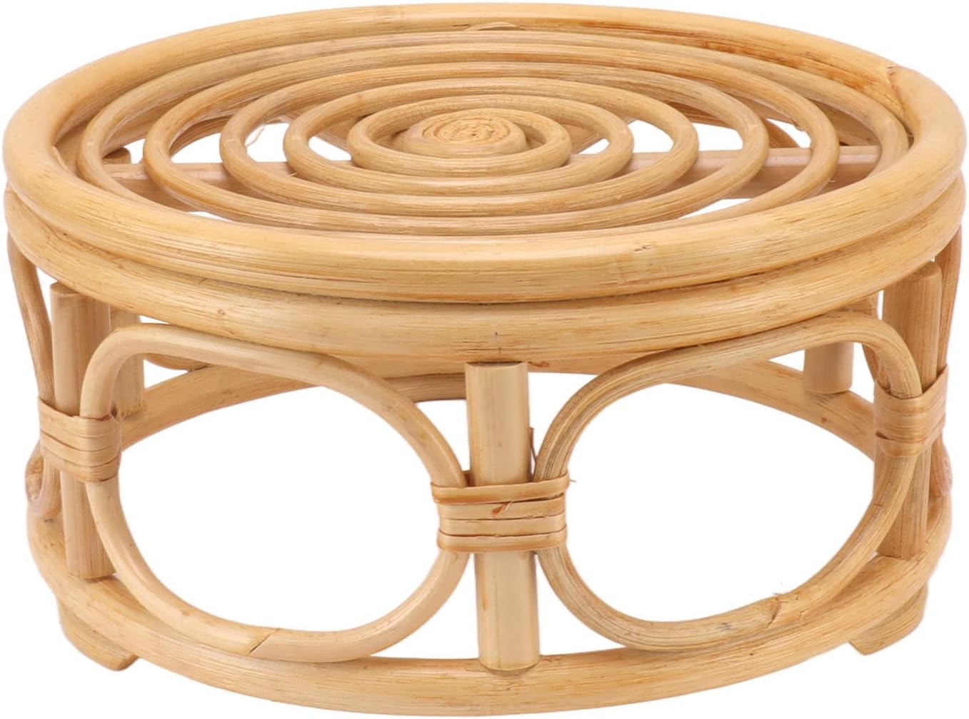 Pequeño soporte redondo bohemio para plantas de ratán para interiores, soporte rústico para plantas de granja, para el hogar, cocina, mesa,