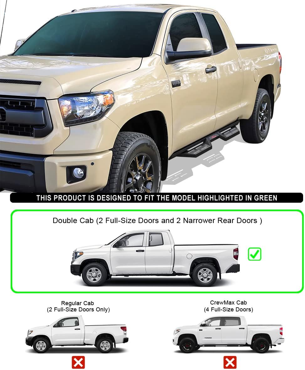 HD Ridez Estribos de acero estilo desplegable de construcción compatibles con Toyota Tundra 2007-2021 doble cabina