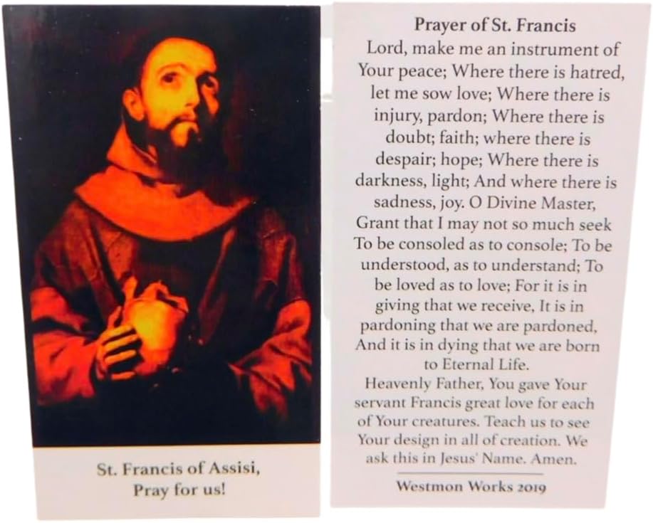 Westmon Works St Francis Holy Card Make Me An Instrument of Piece – Tarjetas de oración, juego de 10 unidades