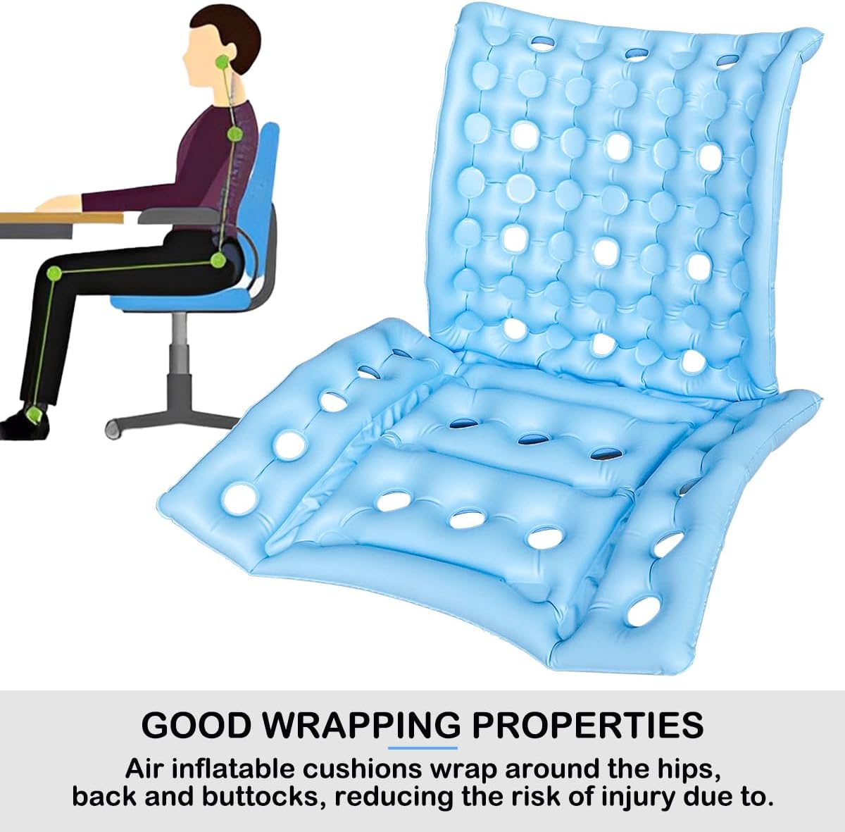 Cojín de asiento inflable, cojín portátil para asiento de viaje, cojín para silla de ruedas, respaldo transpirable, cojín de aire para úlceras por