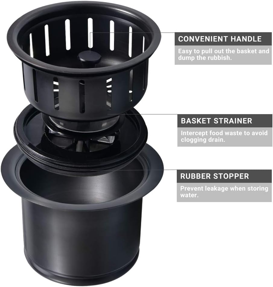 Kit de brida extendida de acero inoxidable con colador de cesta y tapón de drenaje para desagüe estándar de fregadero de 3 12 pulgadas, brida de