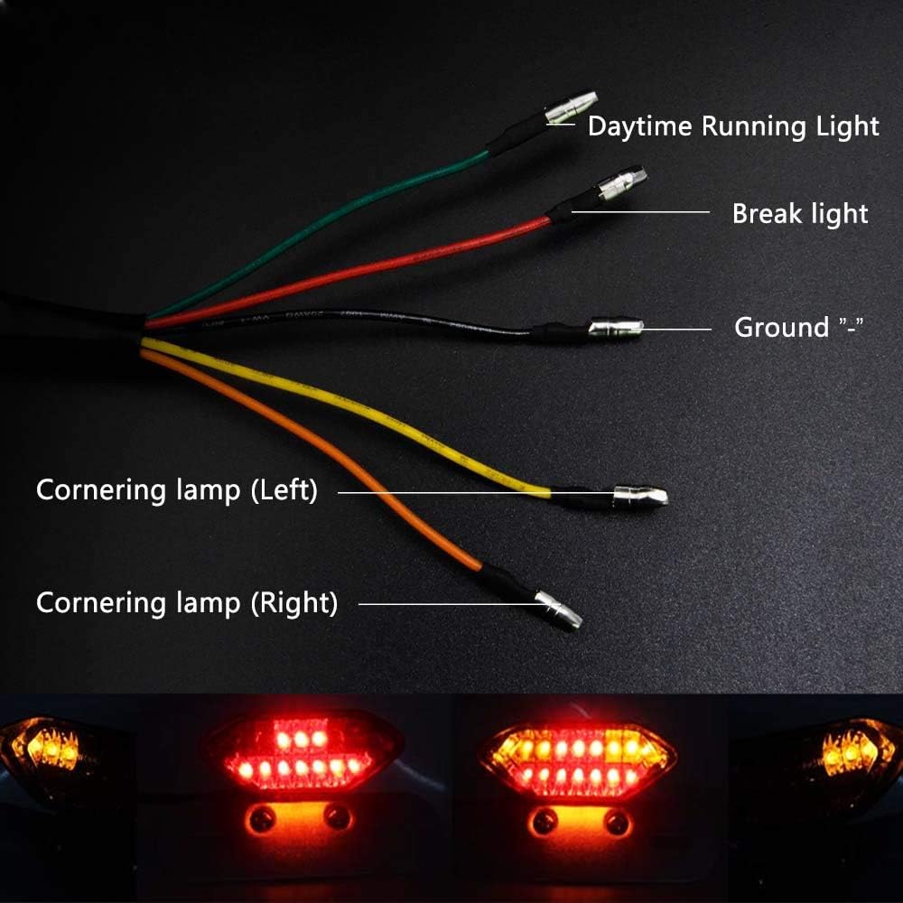 BISHERDER Luz de freno de motocicleta, universal 5 cables 16 LED luz trasera de motocicleta con señales de giro Bisherder12v Luz de matrícula de