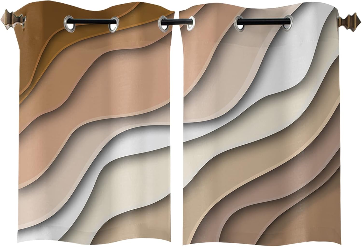 Libaoge Curtains Panels for Kitchen Modern Abstract Geometric Brown Gradient Window Curtains Light Filtering Grommet Top Drapes for Bedroom