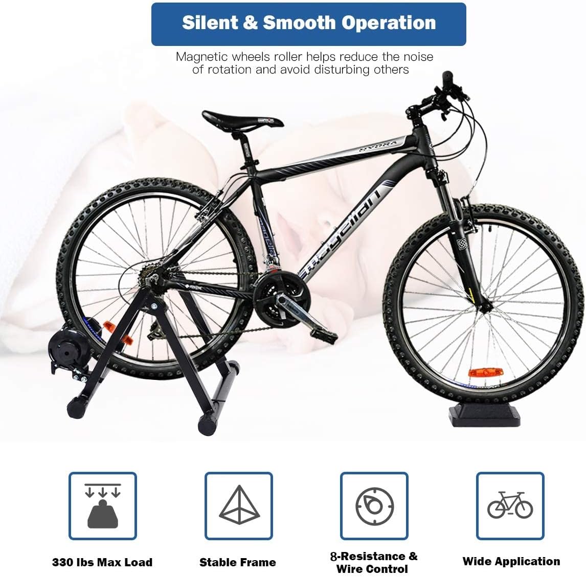 Soporte de entrenamiento de bicicleta, soporte de bicicleta estacionario para montar en interiores, soporte magnético de acero para ruedas de 26 a