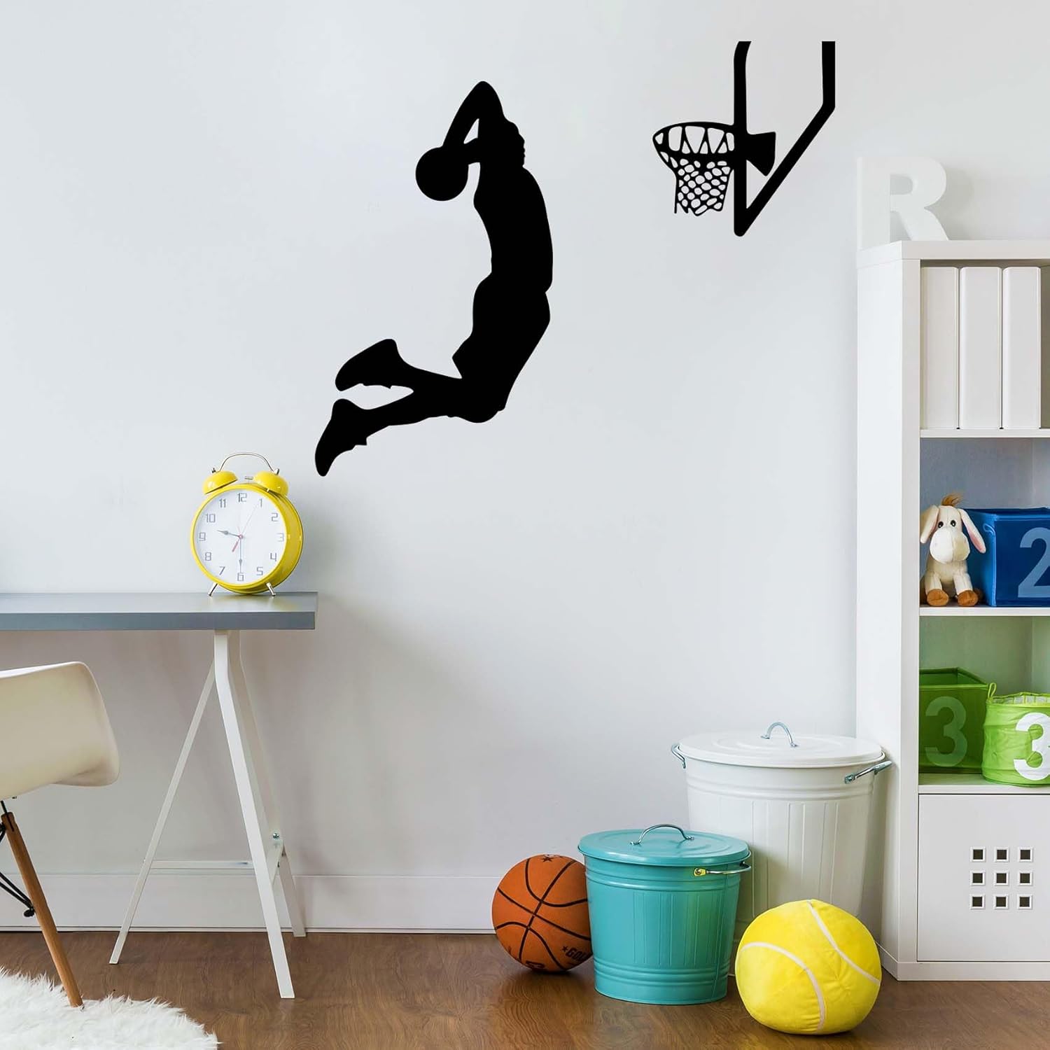 Calcomanías de pared de vinilo de silueta de jugadores de baloncesto, decoración de pared de baloncesto, decoración de pared deportiva, arte de