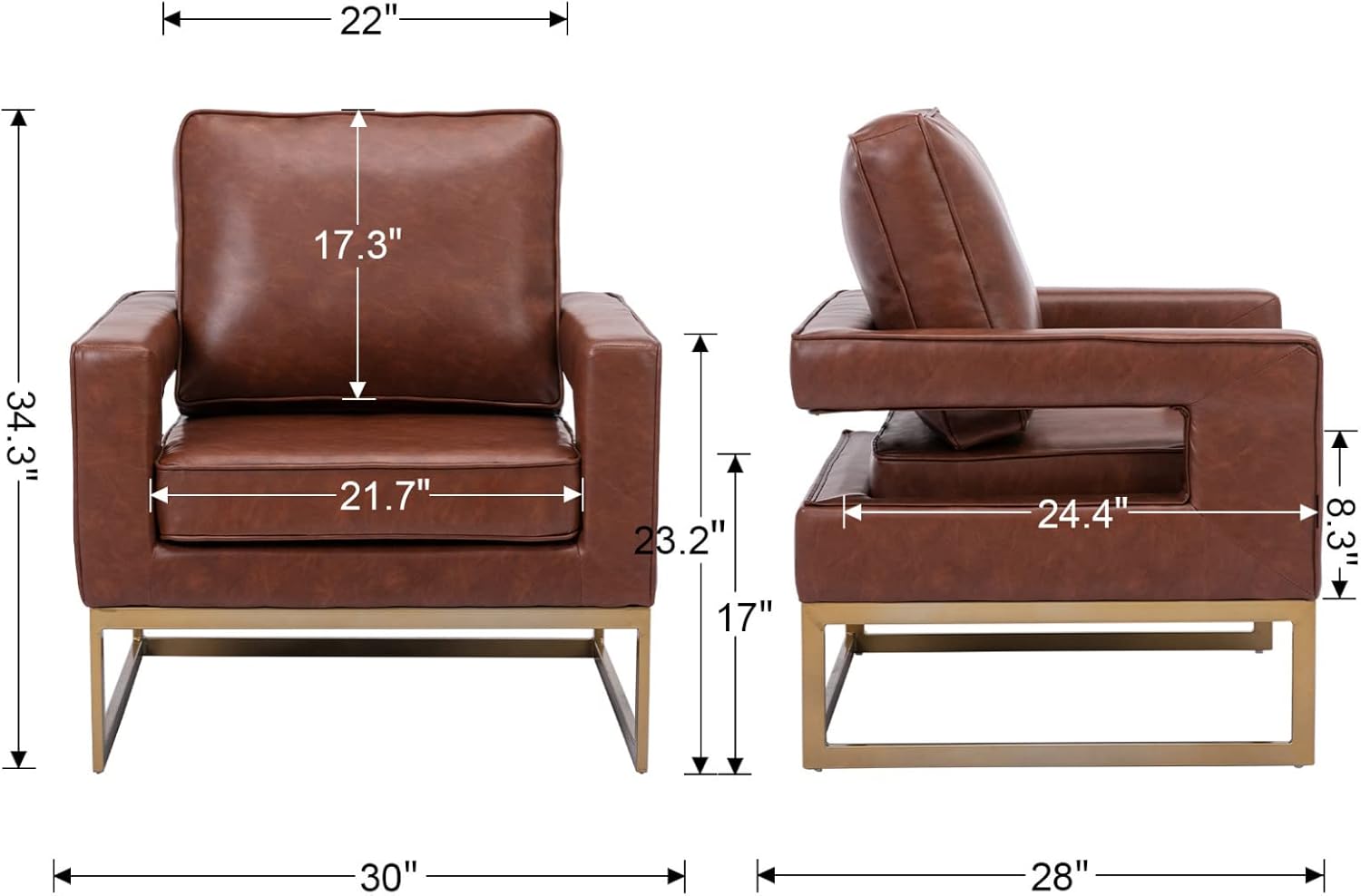 HEAH-YO Silla decorativa moderna con reposabrazos, silla individual de piel sintética sintética con patas de metal dorado, cómodas sillas modernas