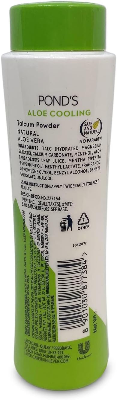 Polvo de talco de enfriamiento de aloe Ponds, botella de 3.53 oz