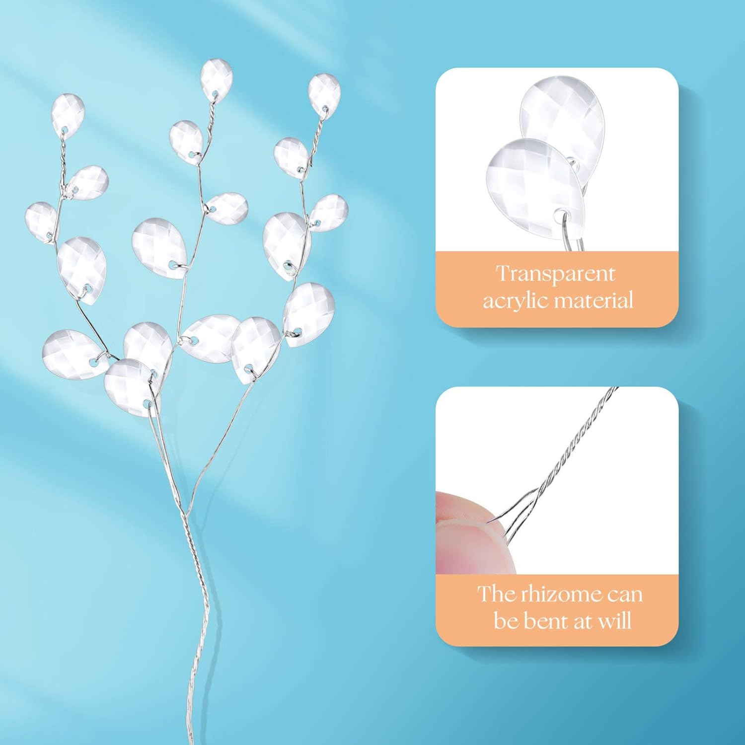 IMIKEYA 50 piezas de tallos de gota de cuentas acrílicas de cristal, ramos artificiales, tallos florales transparentes, aerosoles decorativos para