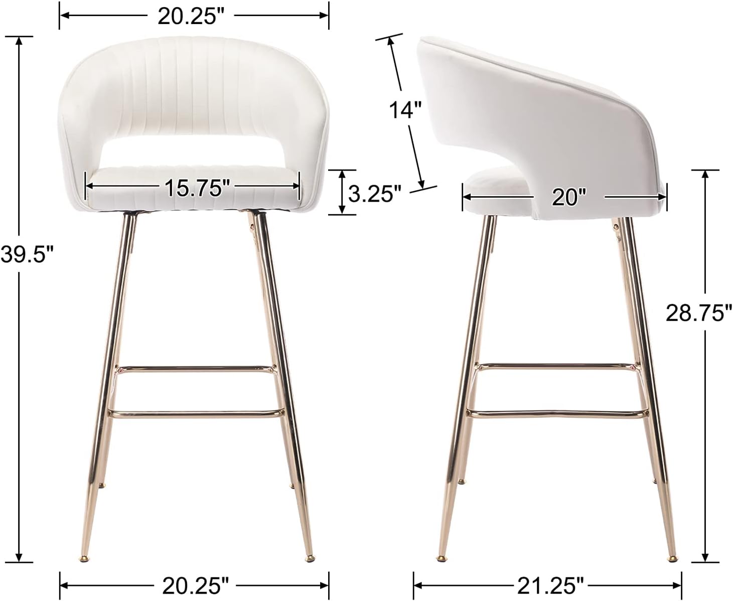 ZH4YOU Juego de 2 taburetes de bar de terciopelo de 30 pulgadas, taburetes de bar tapizados de altura de mostrador con reposabrazos trasero,