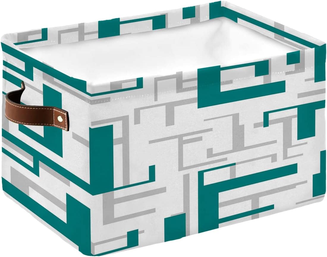 Cesta de almacenamiento gris verde azulado para organizar estantes, cajas de almacenamiento plegables con asa, cesta de lona moderna geométrica