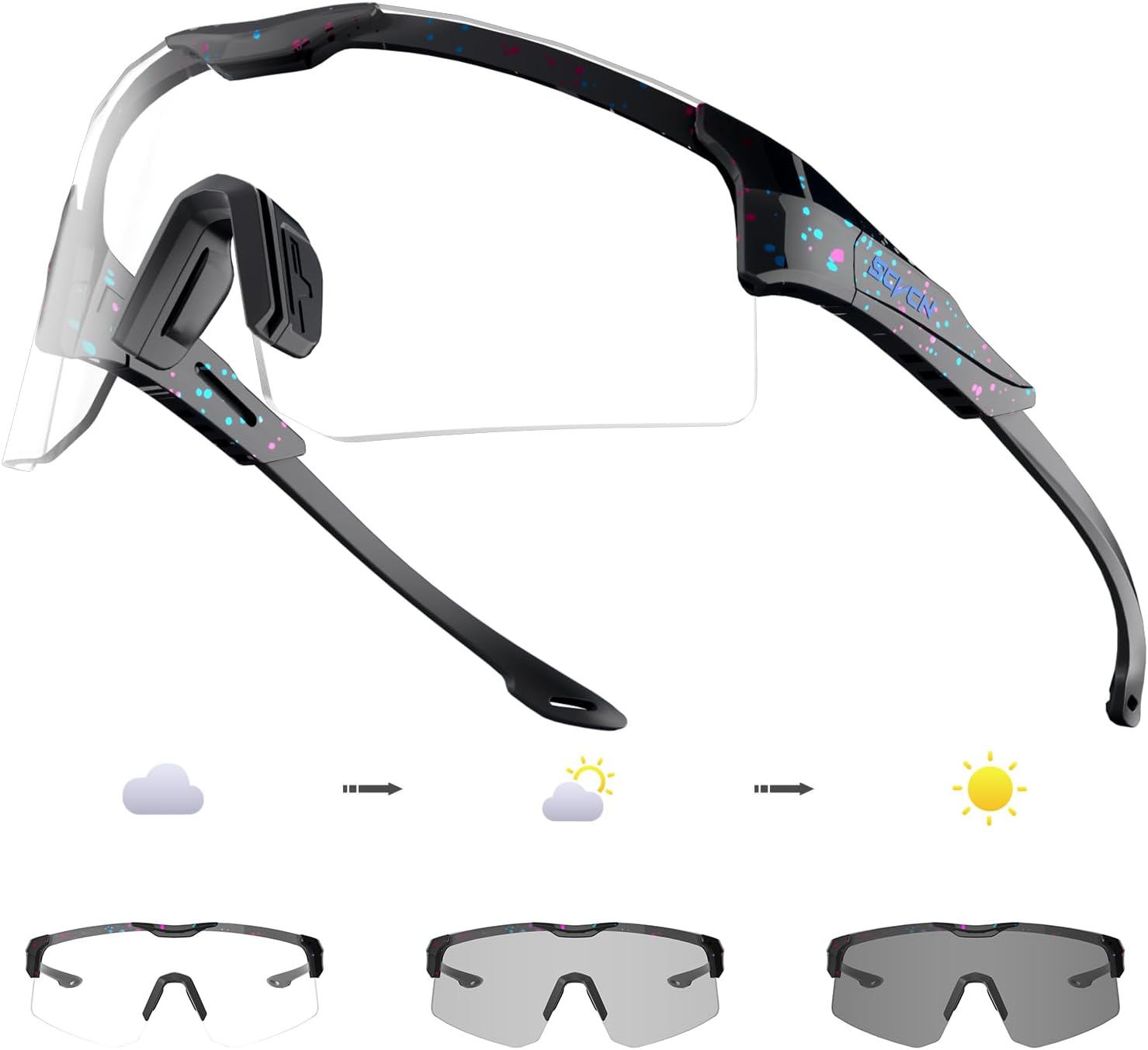 SCVCN Gafas de ciclismo fotocromáticas para hombres y mujeres, UV400, gafas deportivas para jóvenes, para correr, béisbol, golf