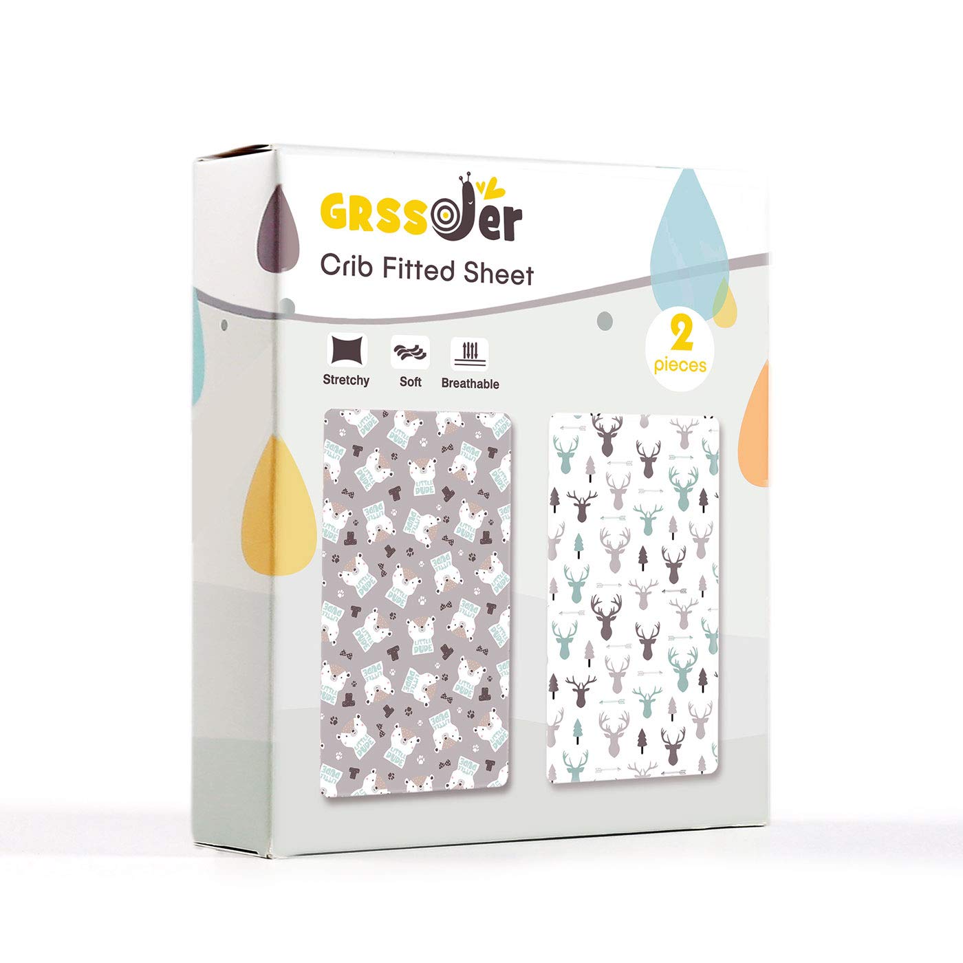 GRSSDER Juego de 2 sábanas ajustables elásticas ultra suaves para cuna, acogedora sábana para cuna que se adapta a todas las almohadillas estándar