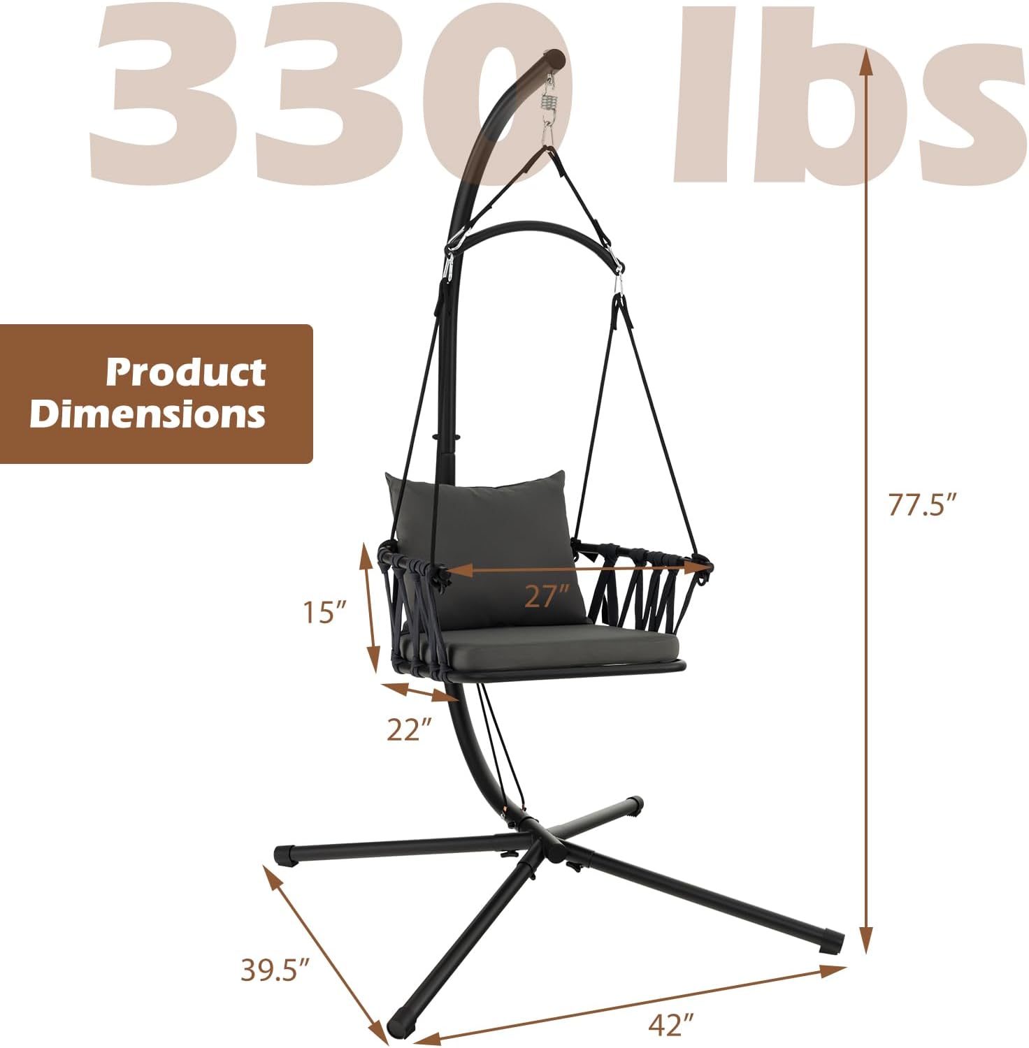 Giantex Silla colgante con soporte, cojines de asiento y respaldo acogedores, marco de metal inoxidable y respaldo tejido, hamaca para interiores y