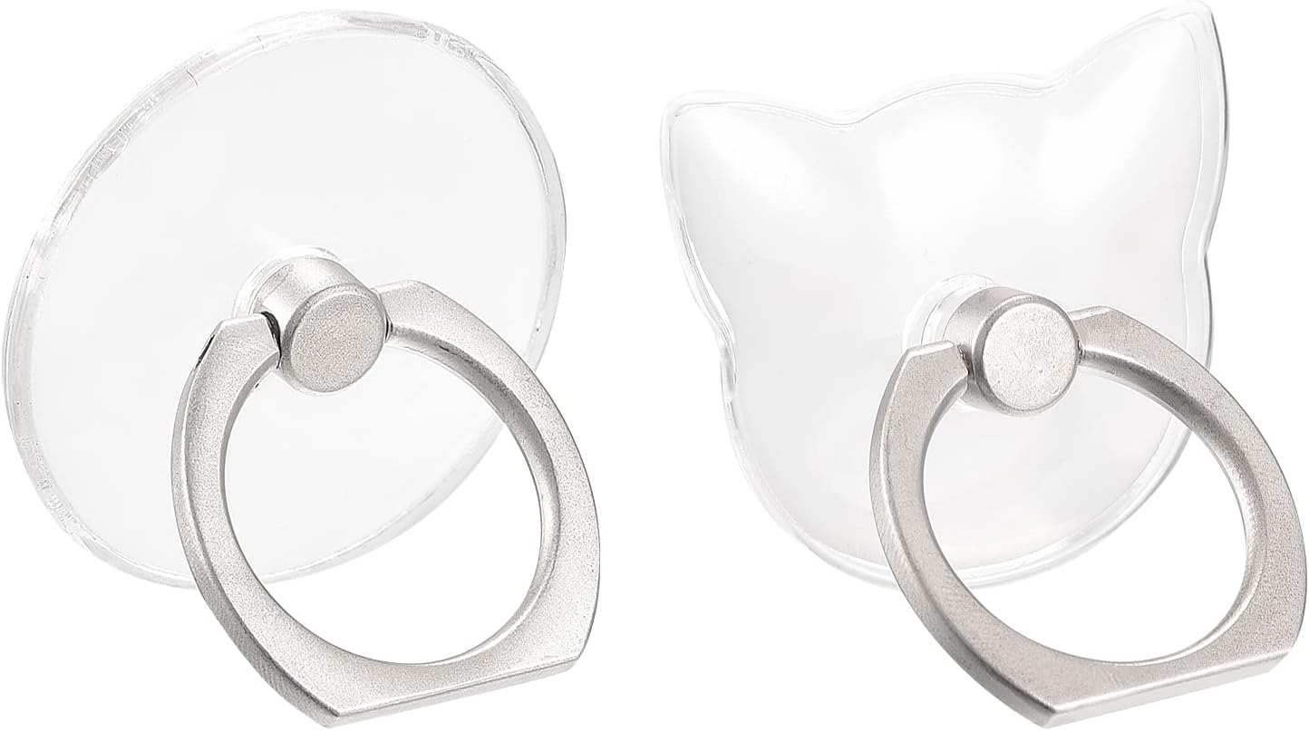 uxcell Soporte transparente para anillos de teléfono, soporte transparente para el teléfono, funda, tableta, juego de 2 formas (gato x 2, redondo x
