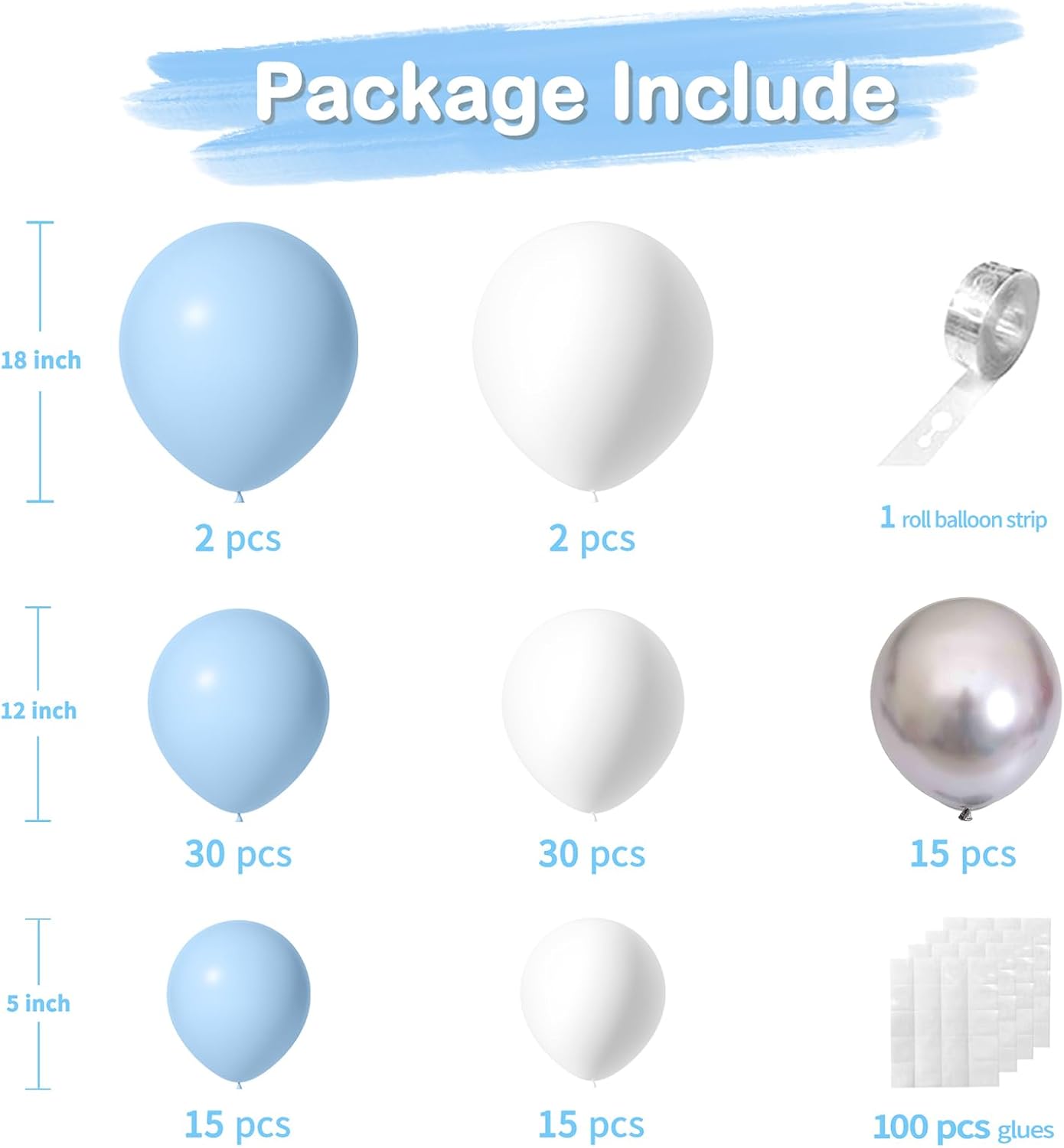 Kit de arco de globos azules y blancos para bebé, kit de guirnalda de globos azules, globos blancos y plateados para cumpleaños, despedida de