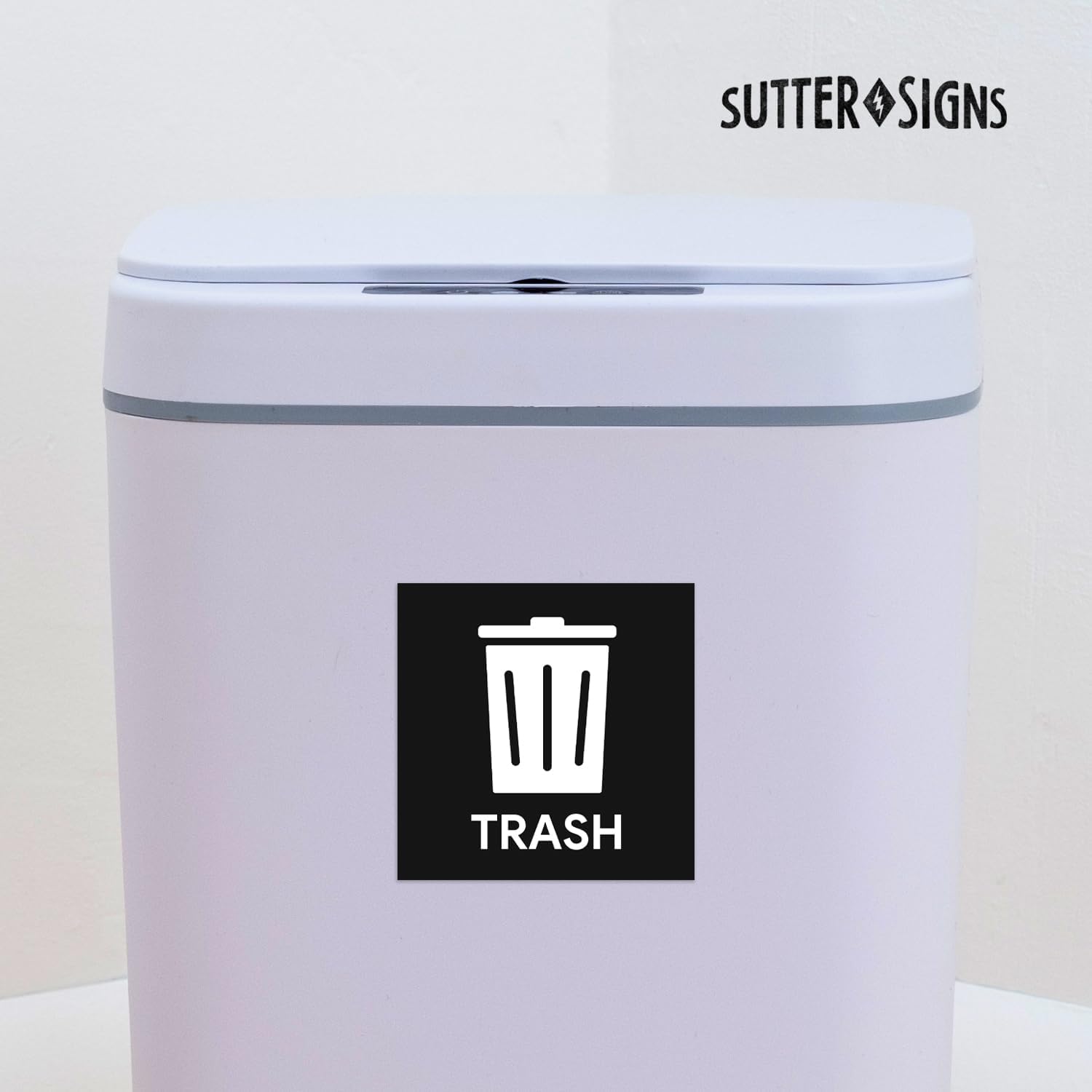 Calcomanías de reciclaje y basura, autoadhesivas de vinilo resistentes a la intemperie, negroazul, cuadrado de 5 pulgadas (paquete de 4)
