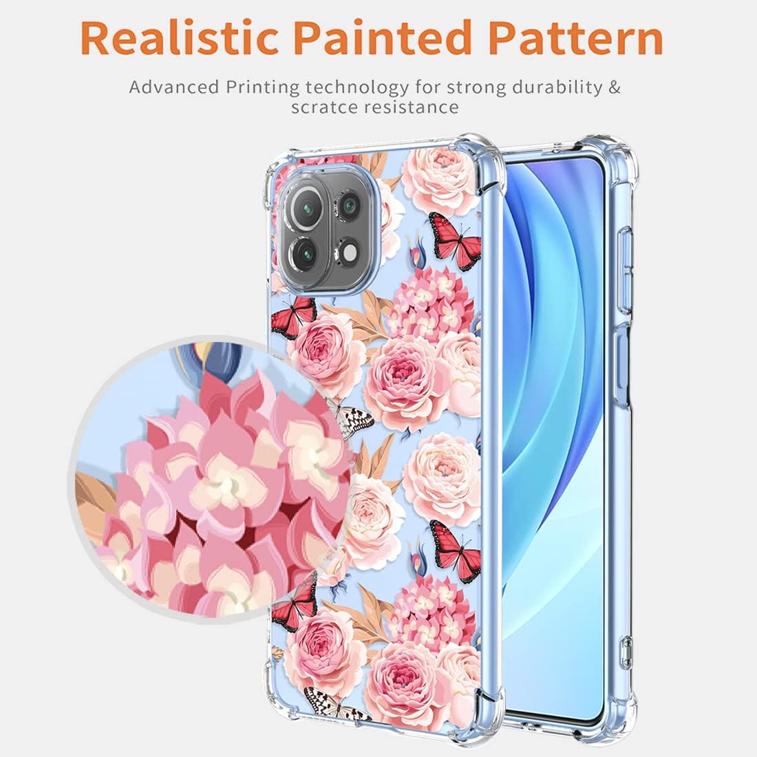 Funda para Xiaomi 11 Lite 5G11 Lite 5G NEMi 11 Youth M2101K9AG Case Clear con TPU Absorción de Choques Slim Floral Patrón Protectora Carcasa Trasera