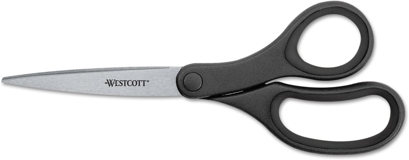 Westcott 15585 Kleenearth – Tijeras básicas con mango de plástico, 8 pulgadas de largo, puntiagudas, color negro, paquete de 3